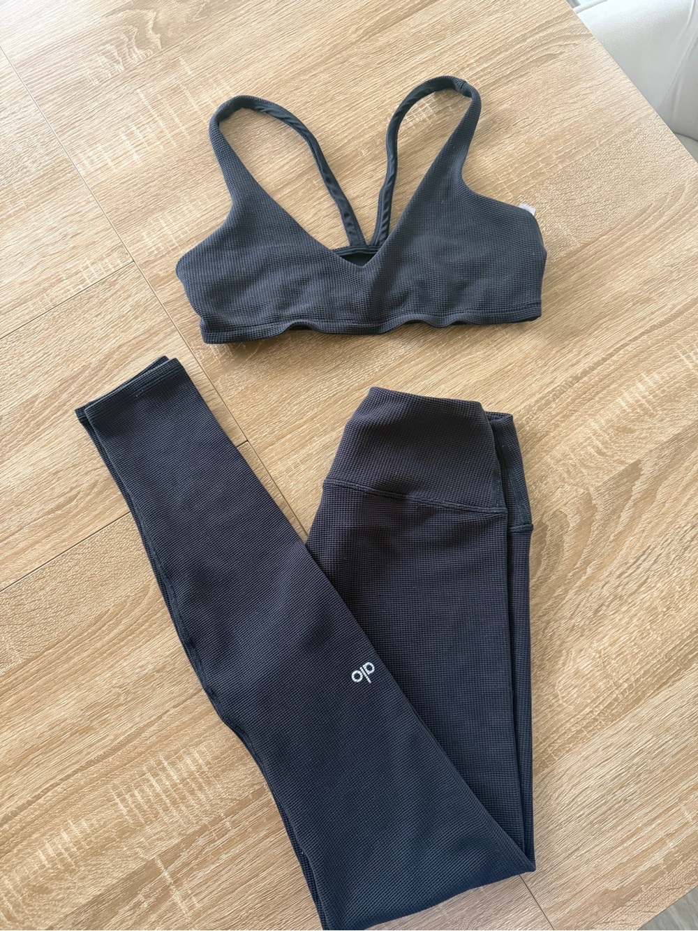 ALO Yoga Black Ribbed Leggings & Bralette Set